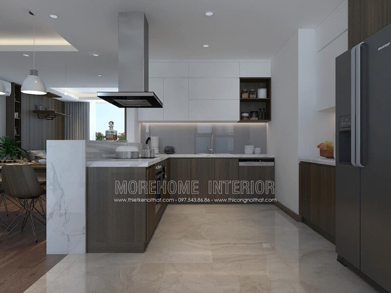 Tủ bếp gỗ công nghiệp hiện đại sang trọng Mẫu nội thất chung cư
