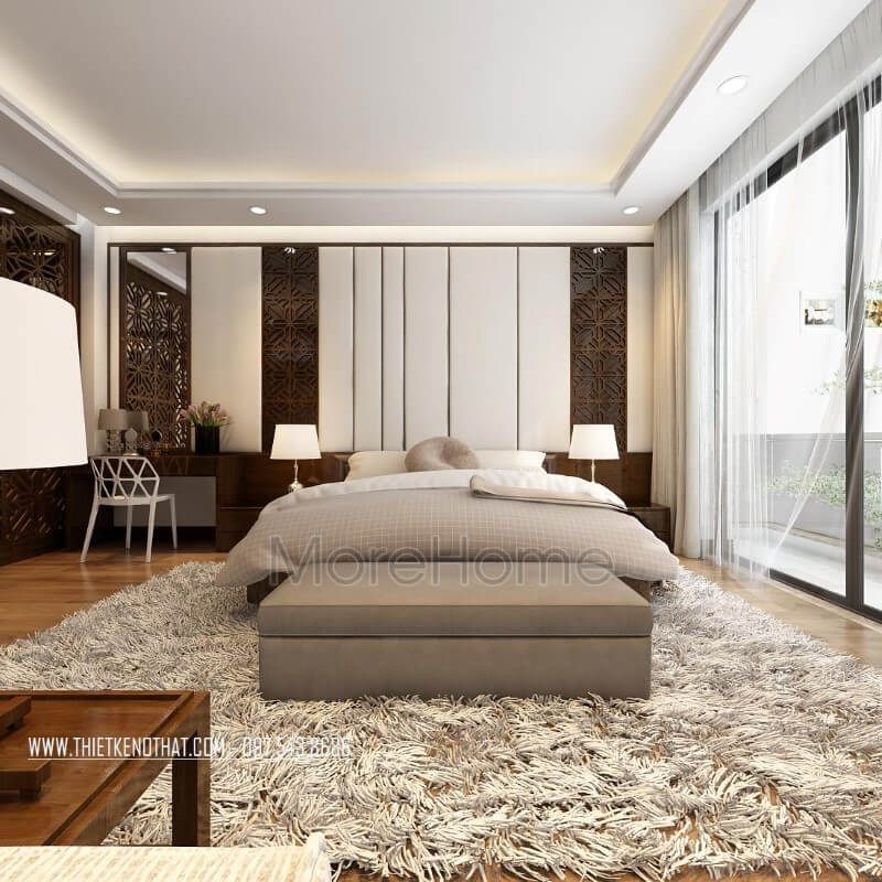 Lựa chọn giường ngủ gỗ tự nhiên đầu giường có tap cho phòng ngủ nhà phố đẹpsang trọng