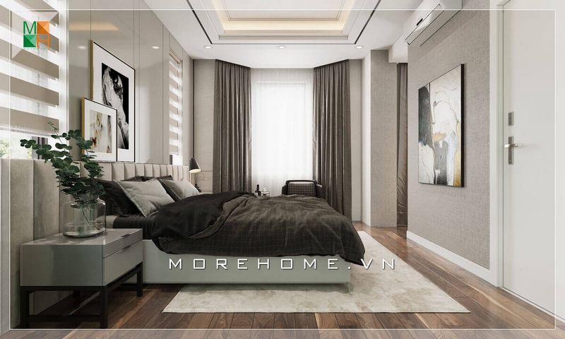 Mẫu giường ngủ bọc nệm cao cấp hiện đại màu sắc trang nhã hài hòa phù hợp với không gian phòng ngủ sang trọng.