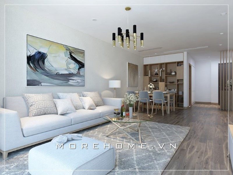 Với gam màu chủ đạo sáng, mẫu thiết kế phòng khách chung cư luôn gây được ấn tượng với mọi ánh nhìn.