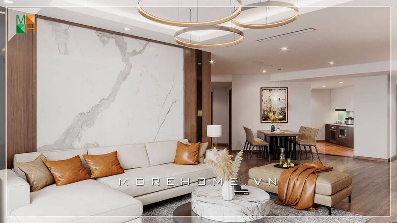 Thiết kế một không gian phòng khách liên kết với phòng ăn đẹp, hiện đại và sang trọng cho căn hộ chung cư.