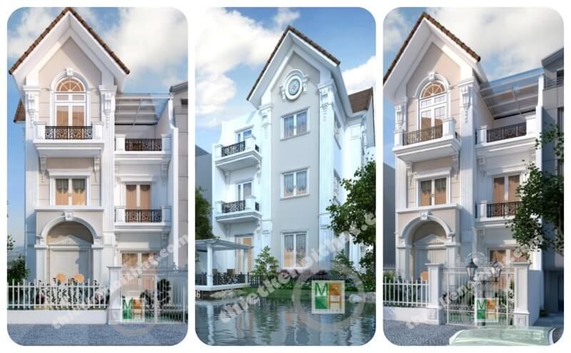 Hình ảnh thiết kế biệt thự kiến trúc tân cổ điển mái thái Vinhomes Riverside Sài Đồng Hà Nội